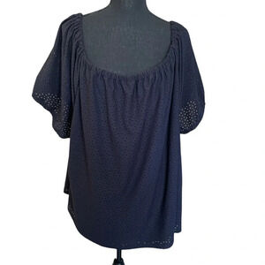 Lane Bryant Womens Peplum Eyelet Blouse Black  Square Neck Sz 26/28 NWT